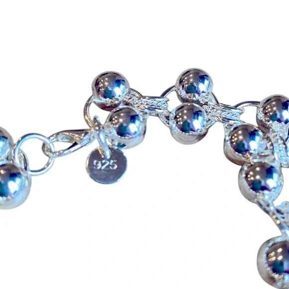 925 STERLING Stamped 8 mm Silver Round Beads Dainty Links Bracelet - Picture 8 of 9